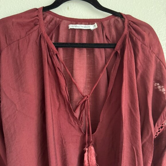 Faithful The Brand Billowy Wine Colored Boho Top with Multiple Ties Women's Sz M - Picture 5 of 7
